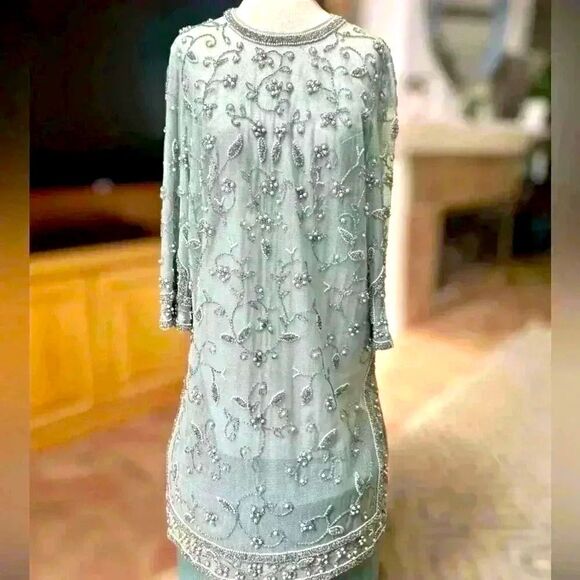 Woman’s beaded & jewel encrusted vintage dress from the 60’s. Turquoise Sz S/M - Picture 1 of 9